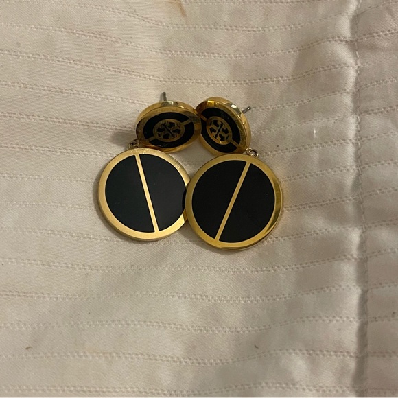 Tory Burch - Gold and Black Circle Drop Stud Earrings - Picture 2 of 3